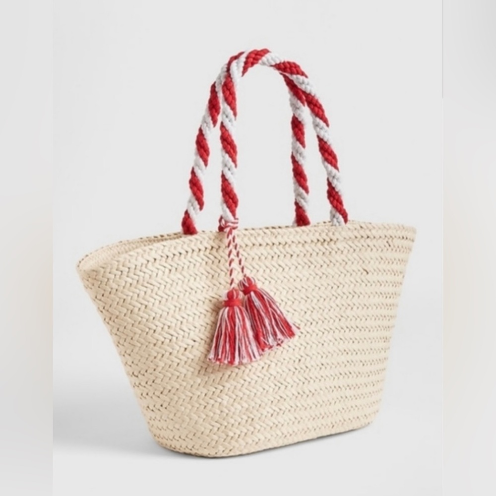 Gap, Straw tote bag with Red and white tassels and handles!  Zipper pouch!